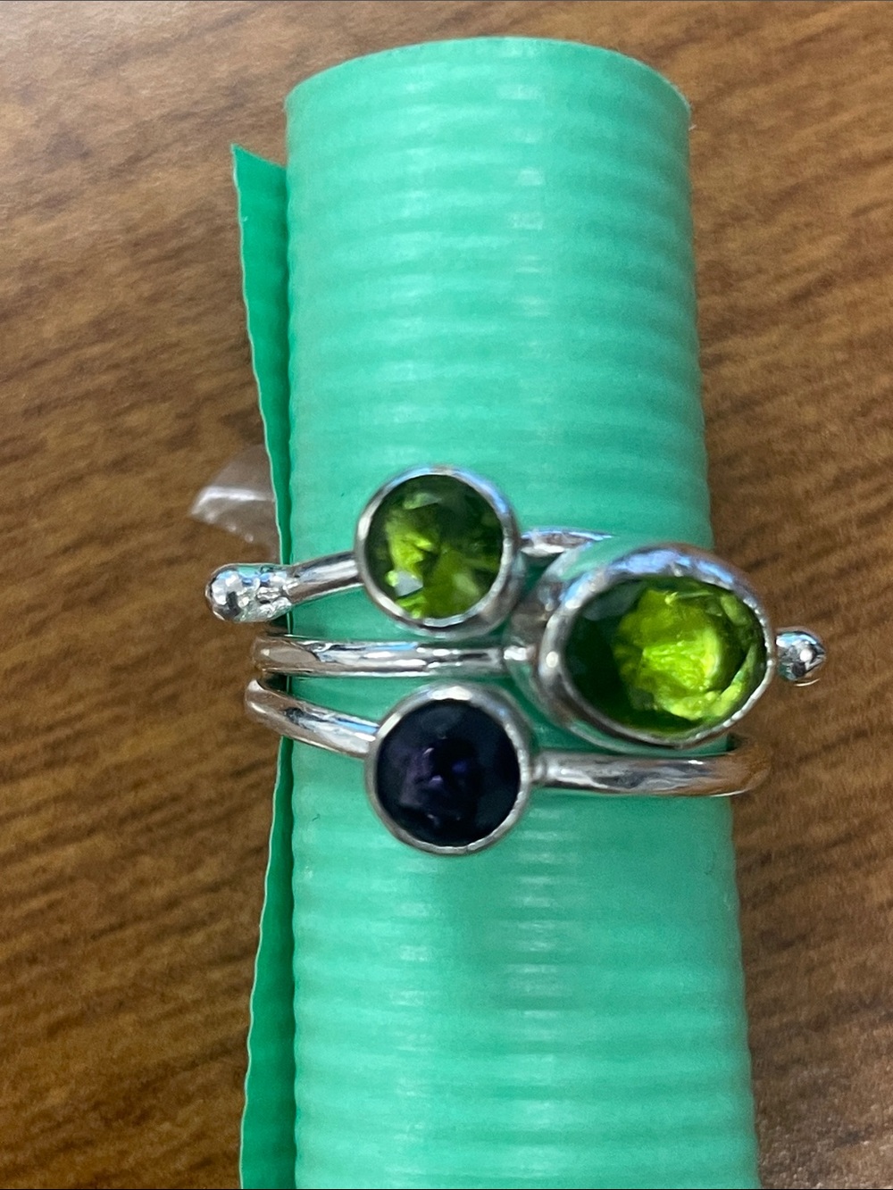 Sterling Silver Trio Gemstone Stack Ring in Green and Purple - Picture 8 of 8